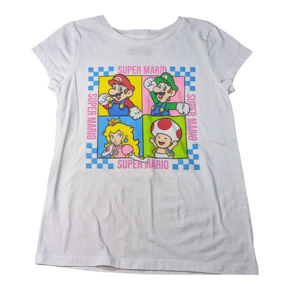 Super Mario - Girls T Shirt - Size Large 10-12 - White - Used Well Cared For - Picture 1 of 6